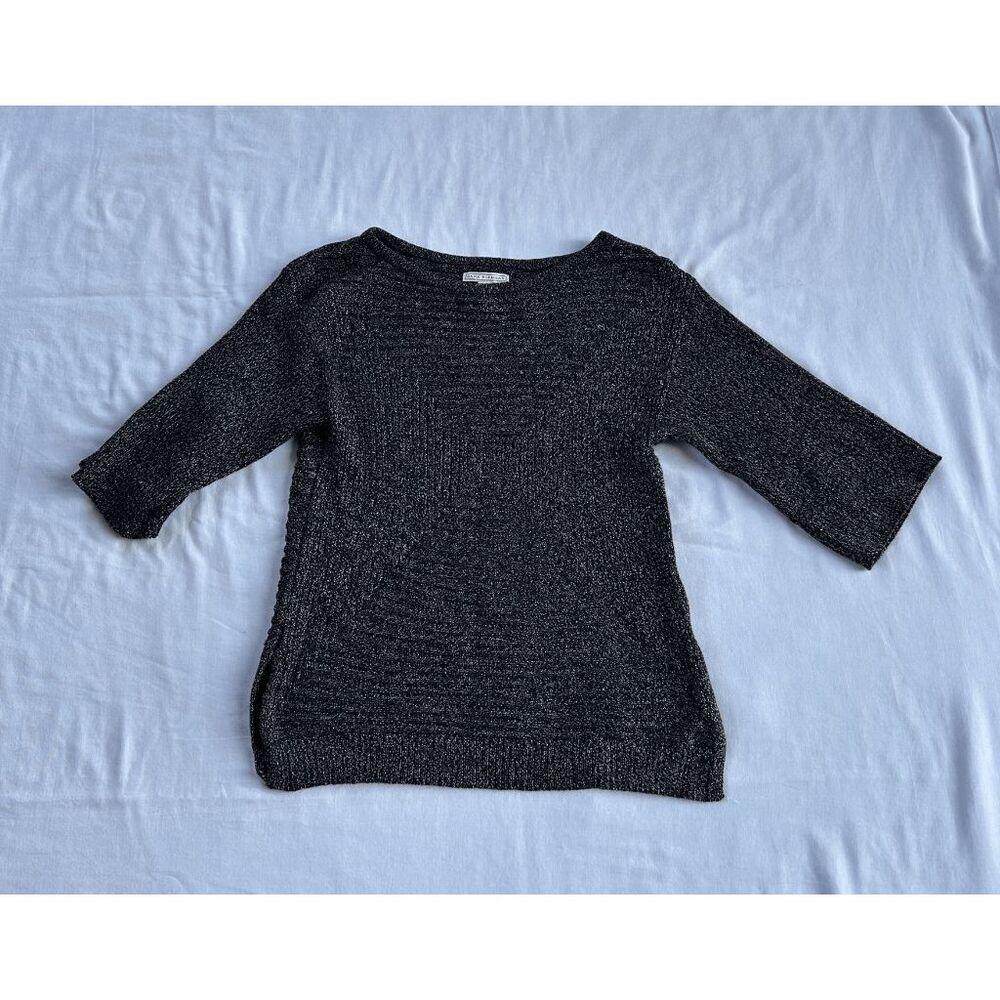 Dana Buchman Black & Silver Metallic Sweater Size Small, 3/4 Sleeve, Festive